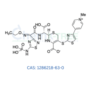 (R)-2-((R)-Carboxy((Z)-2-(ethoxyimino)-2-(5-(phosphonoamino)-1,2,4-thiadiazol-3-yl)acetamido)methyl)-5-((4-(1-methylpyridin-1-ium-4-yl)thiazol-2-yl)thio)-3,6-dihydro-2H-1,3-thiazine-4-carboxylate